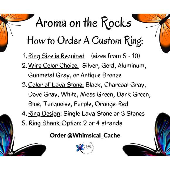 Artisan RING ORDER FORM Aromatherapy Made to Order Unisex Lava Rocks NEW - Picture 2 of 13